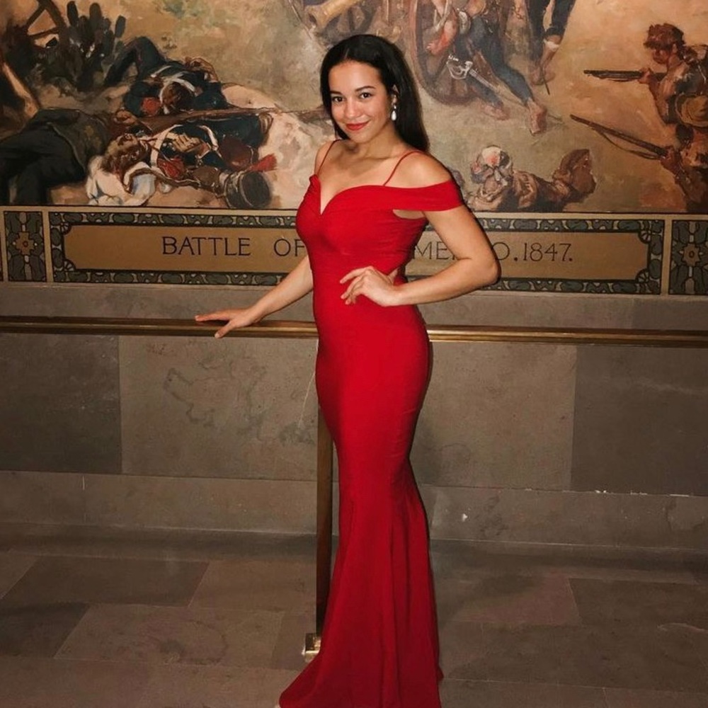 Red Off the Shoulder Evening Gown - Prom Dress